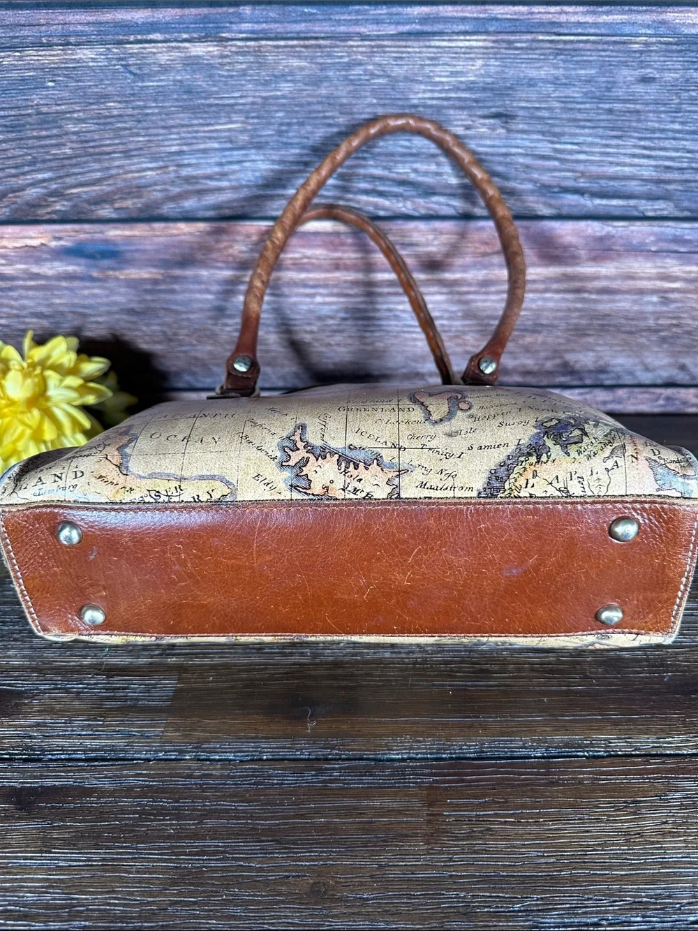 Patricia Nash European Map-Print Shoulder Bag with twisted handles